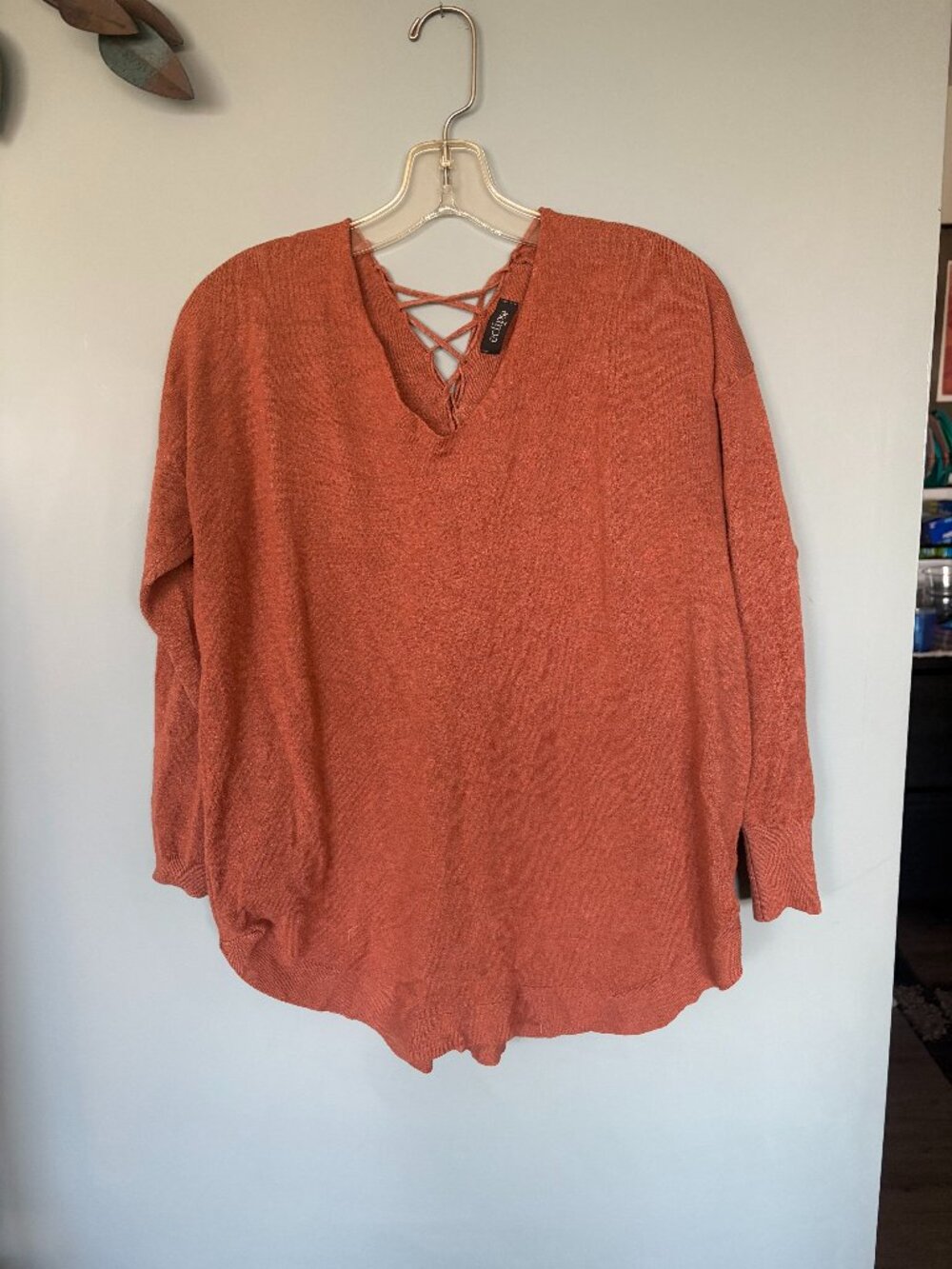 Women's Size XL Terracotta Long Sleeved Sweater with Adjustable Lace-Up Back